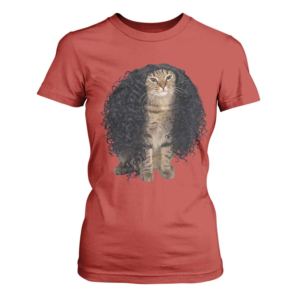 Funny Long Curly Hair Wig Cat Soccer Fans T Shirt For Women Football Meme Sports Humor