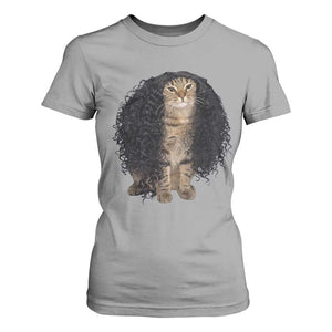 Funny Long Curly Hair Wig Cat Soccer Fans T Shirt For Women Football Meme Sports Humor