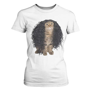 Funny Long Curly Hair Wig Cat Soccer Fans T Shirt For Women Football Meme Sports Humor