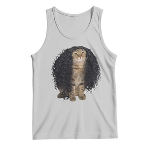 Funny Long Curly Hair Wig Cat Soccer Fans Tank Top Football Meme Sports Humor