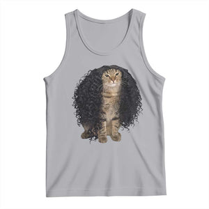 Funny Long Curly Hair Wig Cat Soccer Fans Tank Top Football Meme Sports Humor