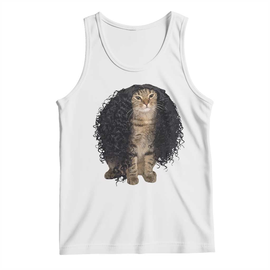 Funny Long Curly Hair Wig Cat Soccer Fans Tank Top Football Meme Sports Humor TS02 White Print Your Wear