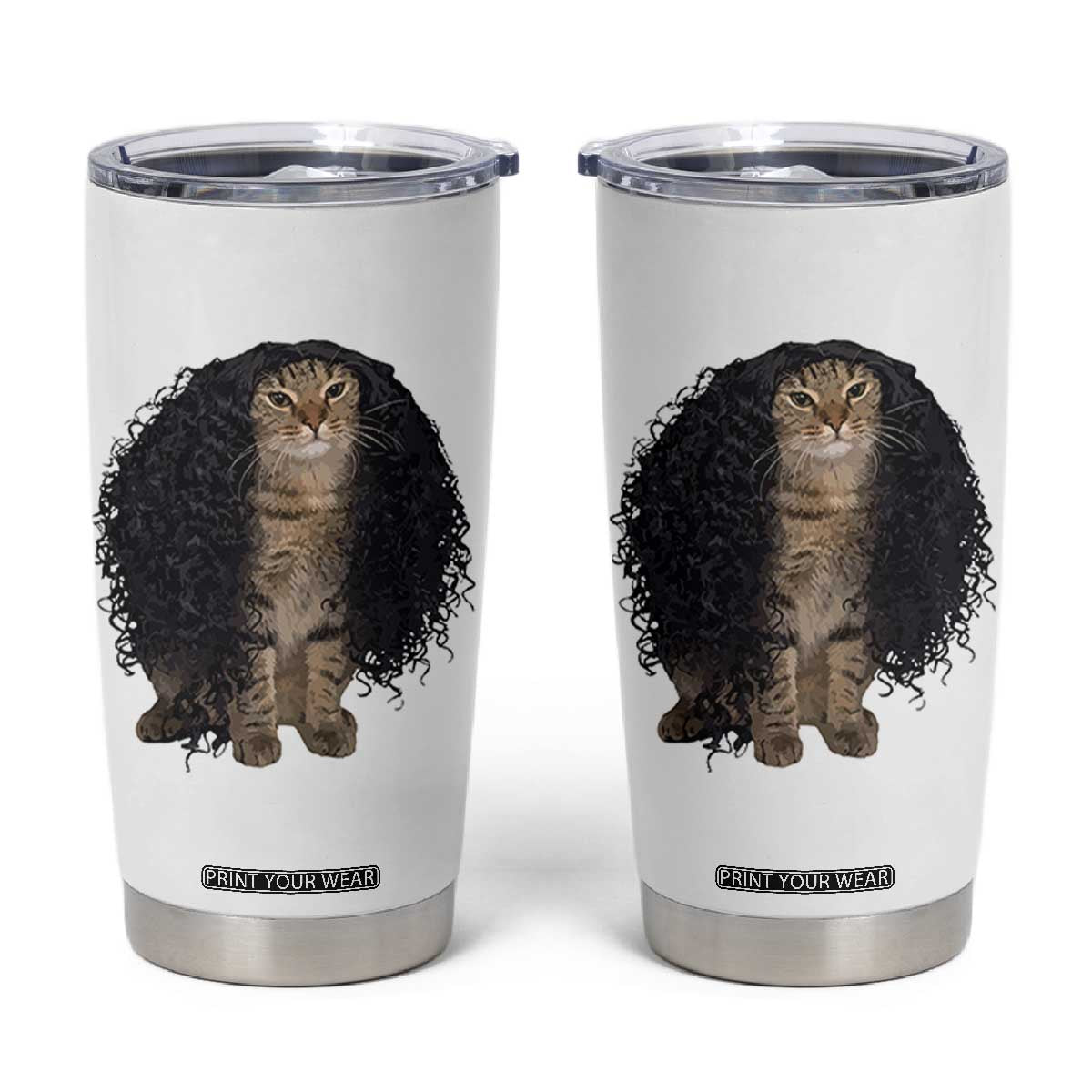 Funny Long Curly Hair Wig Cat Soccer Fans Tumbler Cup Football Meme Sports Humor