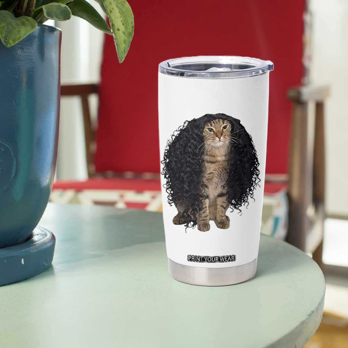 Funny Long Curly Hair Wig Cat Soccer Fans Tumbler Cup Football Meme Sports Humor