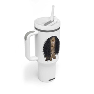 Funny Long Curly Hair Wig Cat Soccer Fans Tumbler With Handle Football Meme Sports Humor