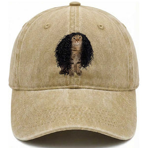 Funny Long Curly Hair Wig Cat Soccer Fans Washed Cotton Baseball Cap Football Meme Sports Humor