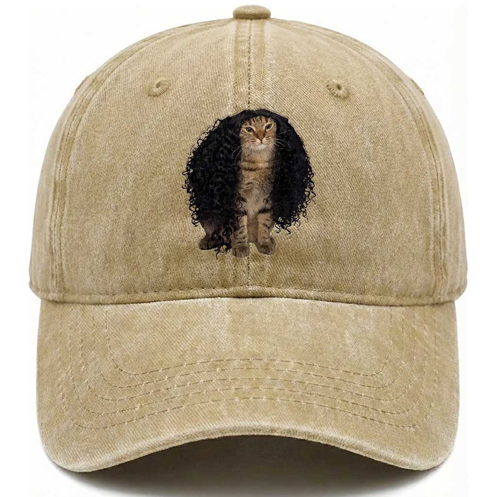 Funny Long Curly Hair Wig Cat Soccer Fans Washed Cotton Baseball Cap Football Meme Sports Humor TS02 Print Your Wear