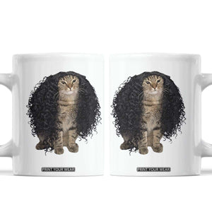Funny Long Curly Hair Wig Cat Soccer Fans Coffee Mug Football Meme Sports Humor