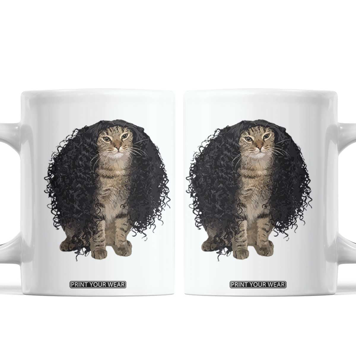 Funny Long Curly Hair Wig Cat Soccer Fans Coffee Mug Football Meme Sports Humor TS02 White Print Your Wear