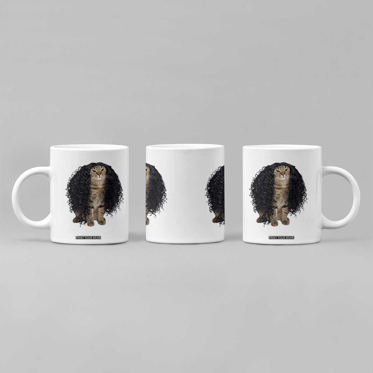 Funny Long Curly Hair Wig Cat Soccer Fans Coffee Mug Football Meme Sports Humor