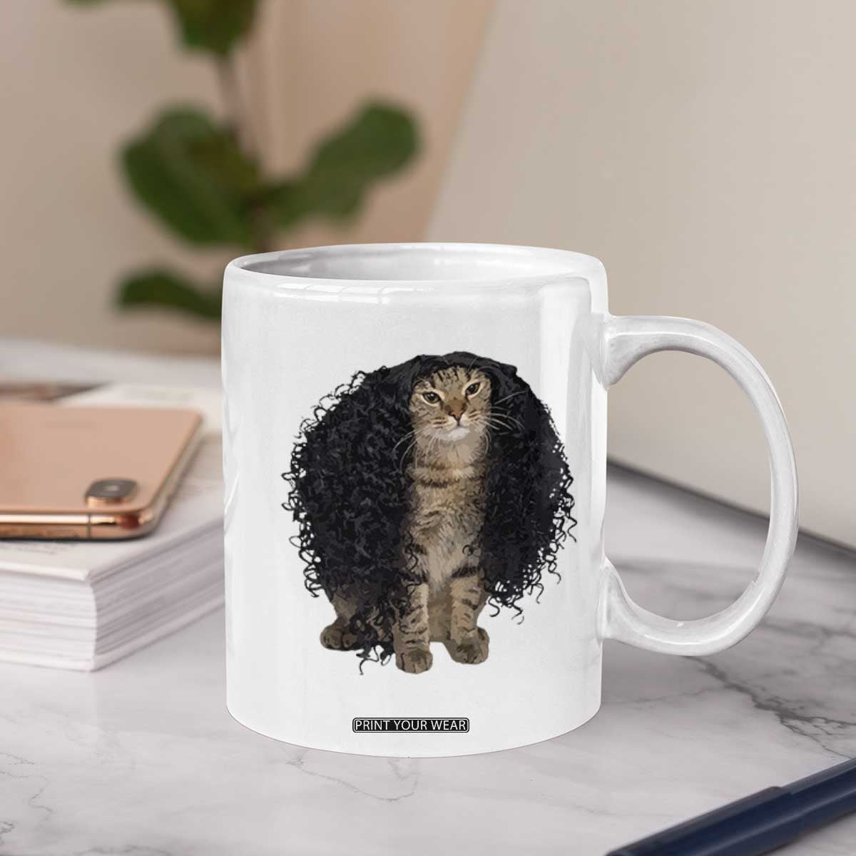Funny Long Curly Hair Wig Cat Soccer Fans Coffee Mug Football Meme Sports Humor