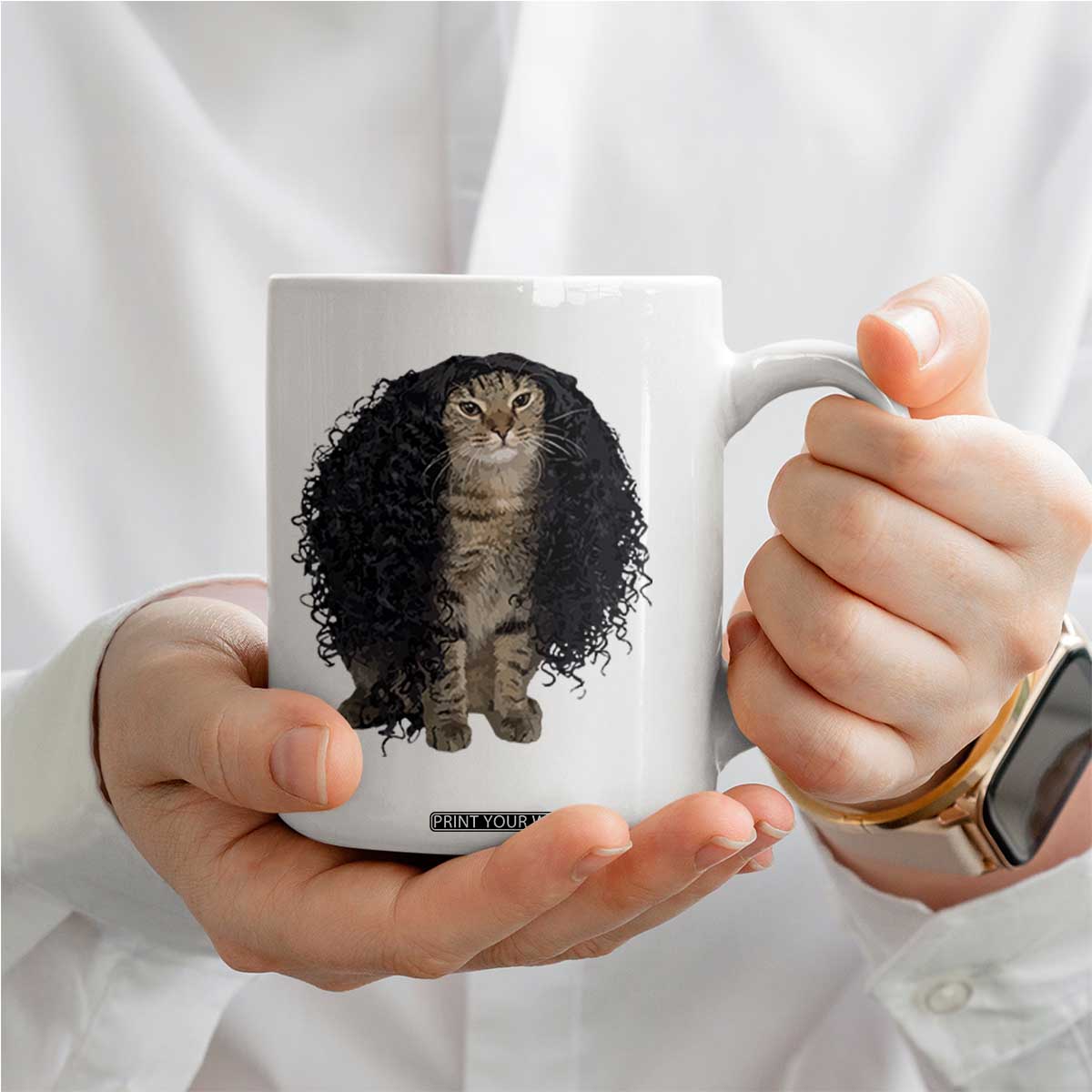 Funny Long Curly Hair Wig Cat Soccer Fans Coffee Mug Football Meme Sports Humor