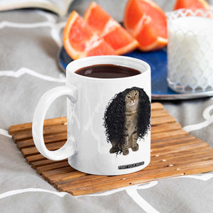 Funny Long Curly Hair Wig Cat Soccer Fans Coffee Mug Football Meme Sports Humor
