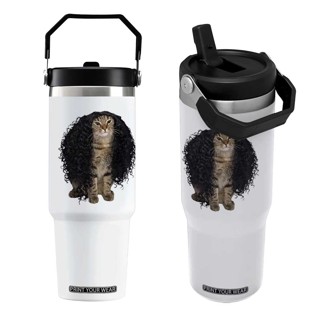 Funny Long Curly Hair Wig Cat Soccer Fans Flip Straw Tumbler Football Meme Sports Humor TS02 One Size: 30 oz White Print Your Wear