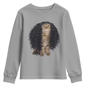 Funny Long Curly Hair Wig Cat Soccer Fans Youth Sweatshirt Football Meme Sports Humor