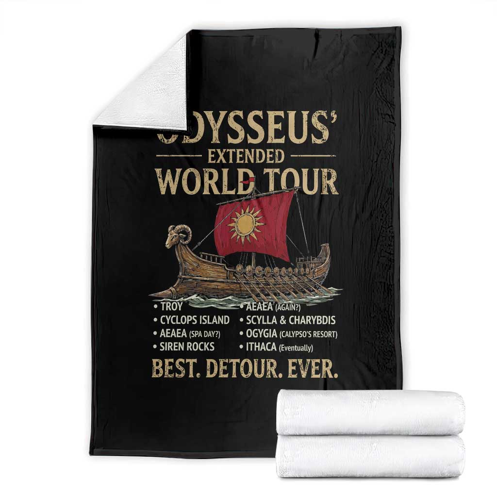 Odysseus Extended World Tour Throw Blanket Funny Greek Mythology Odyssey History Gift TS02 Black Print Your Wear