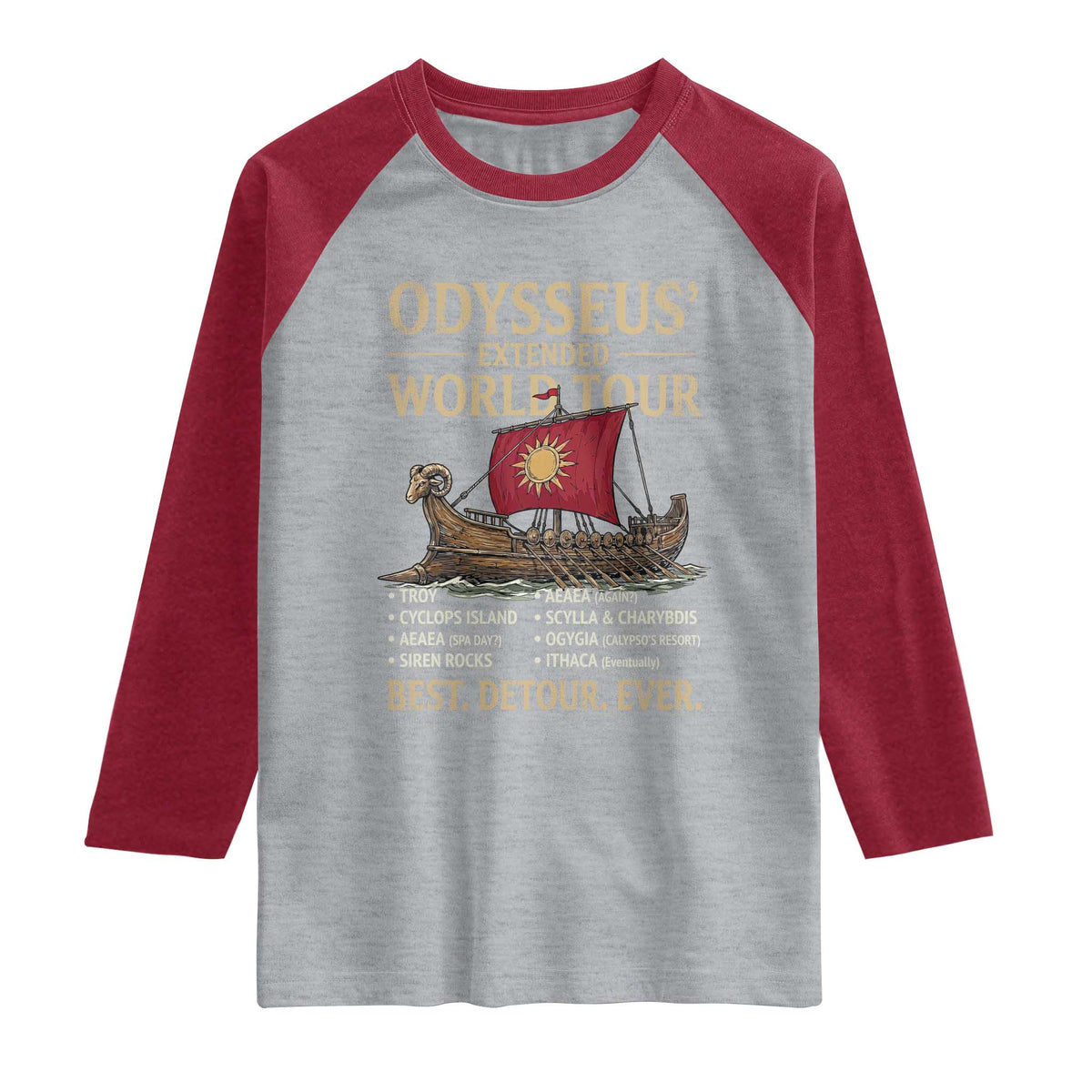 Odysseus Extended World Tour Raglan Shirt Funny Greek Mythology Odyssey History Gift