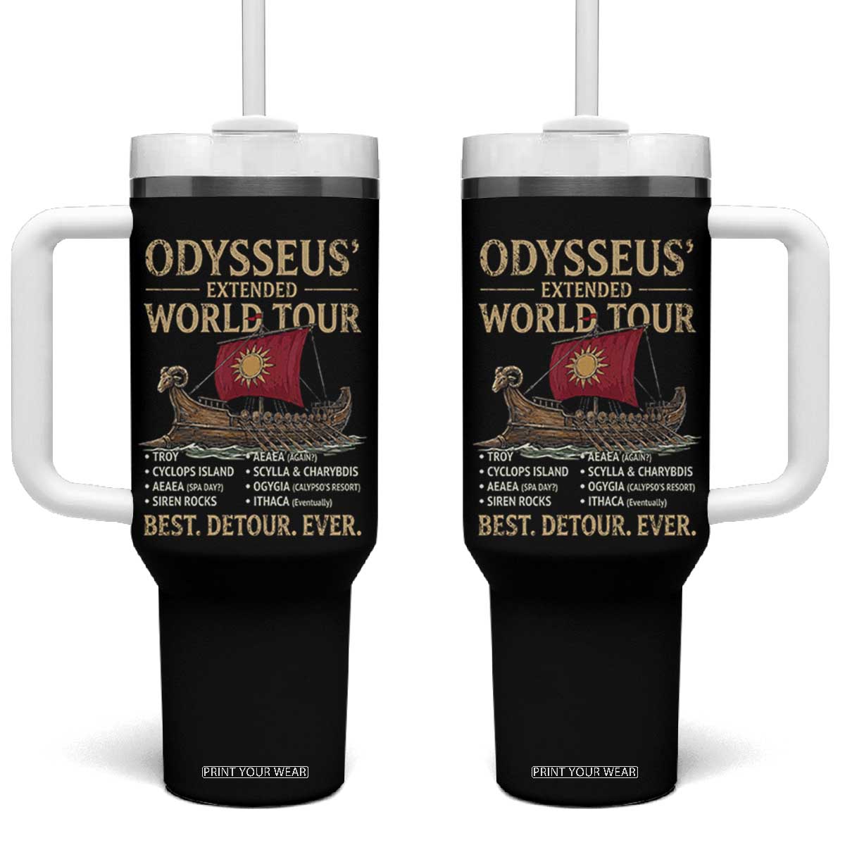 Odysseus Extended World Tour Tumbler With Handle Funny Greek Mythology Odyssey History Gift