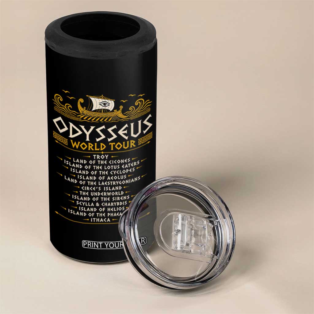 Odysseus World Tour Epic Journey 4 in 1 Can Cooler Tumbler Funny Greek Mythology Odyssey History Gift