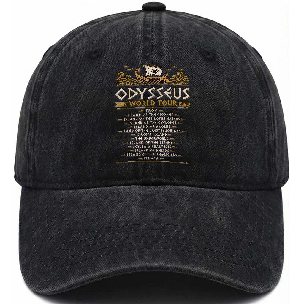 Odysseus World Tour Epic Journey Washed Cotton Baseball Cap Funny Greek Mythology Odyssey History Gift TS02 Print Your Wear