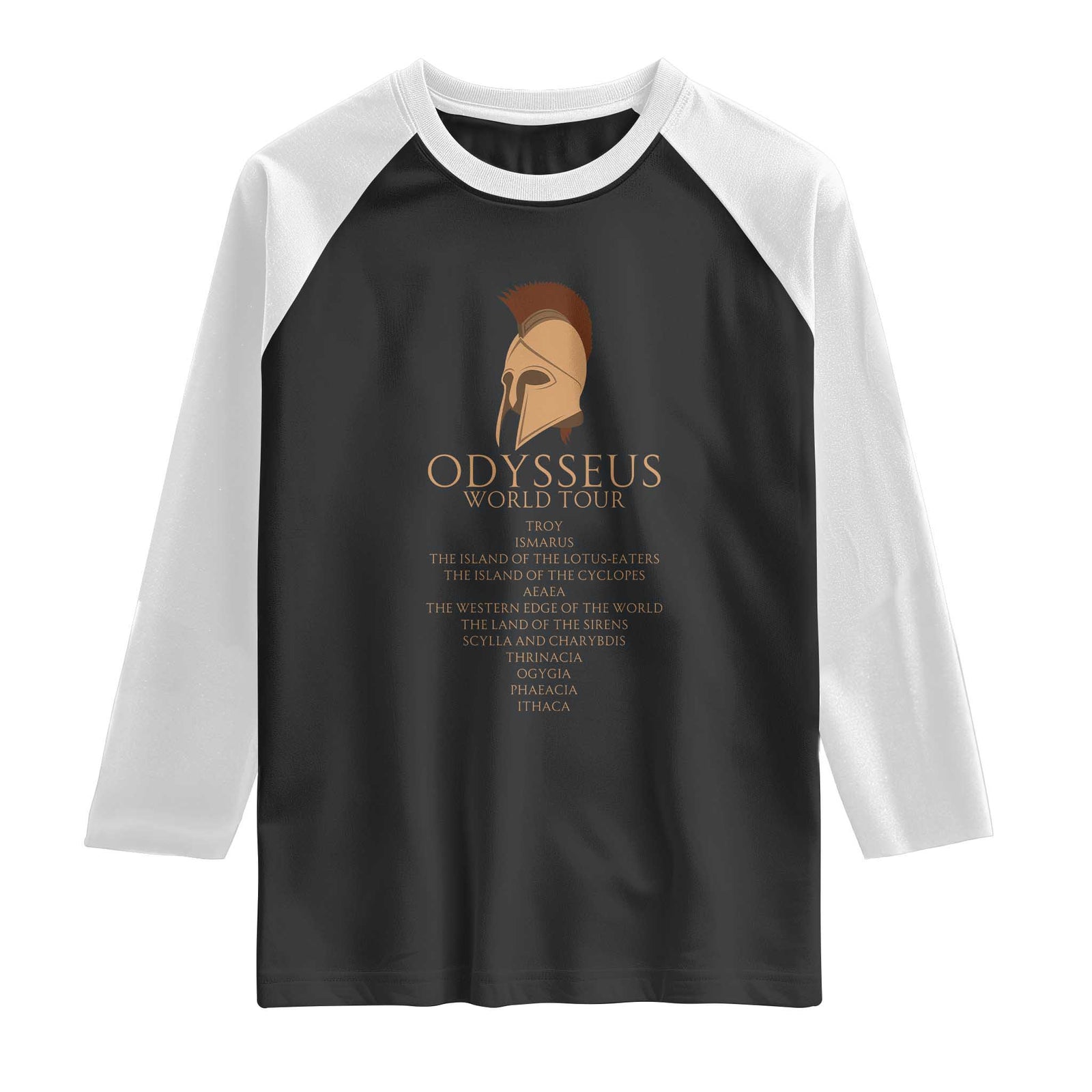 Odysseus Ancient Greek Odyssey World Tour Raglan Shirt Mythology Corinthian Helmet History Lover Gift TS02 Black White Print Your Wear