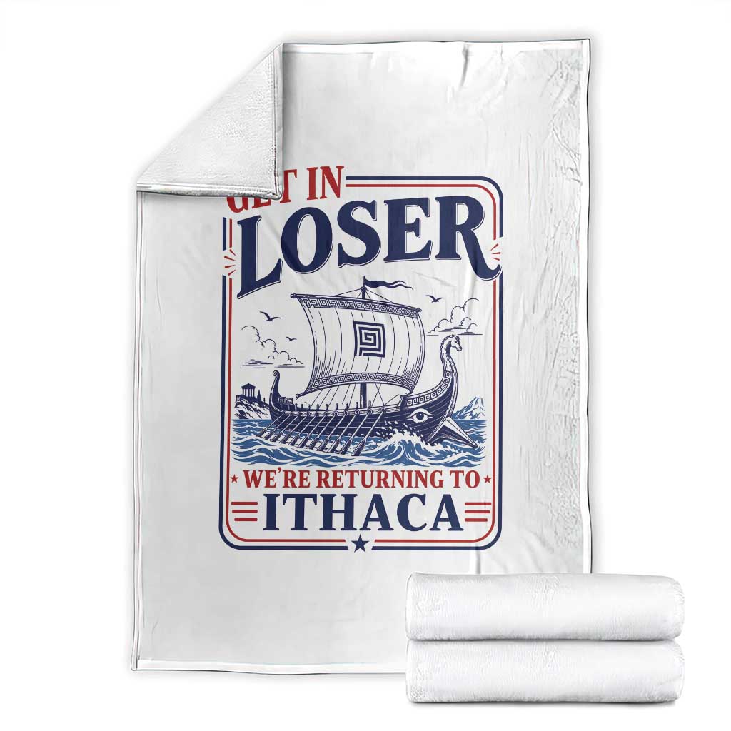 Funny Odysseus Journey Epic Odyssey Parody Throw Blanket Retro Get In Loser Returning To Ithaca Greek Mythology Meme TS02 White Print Your Wear