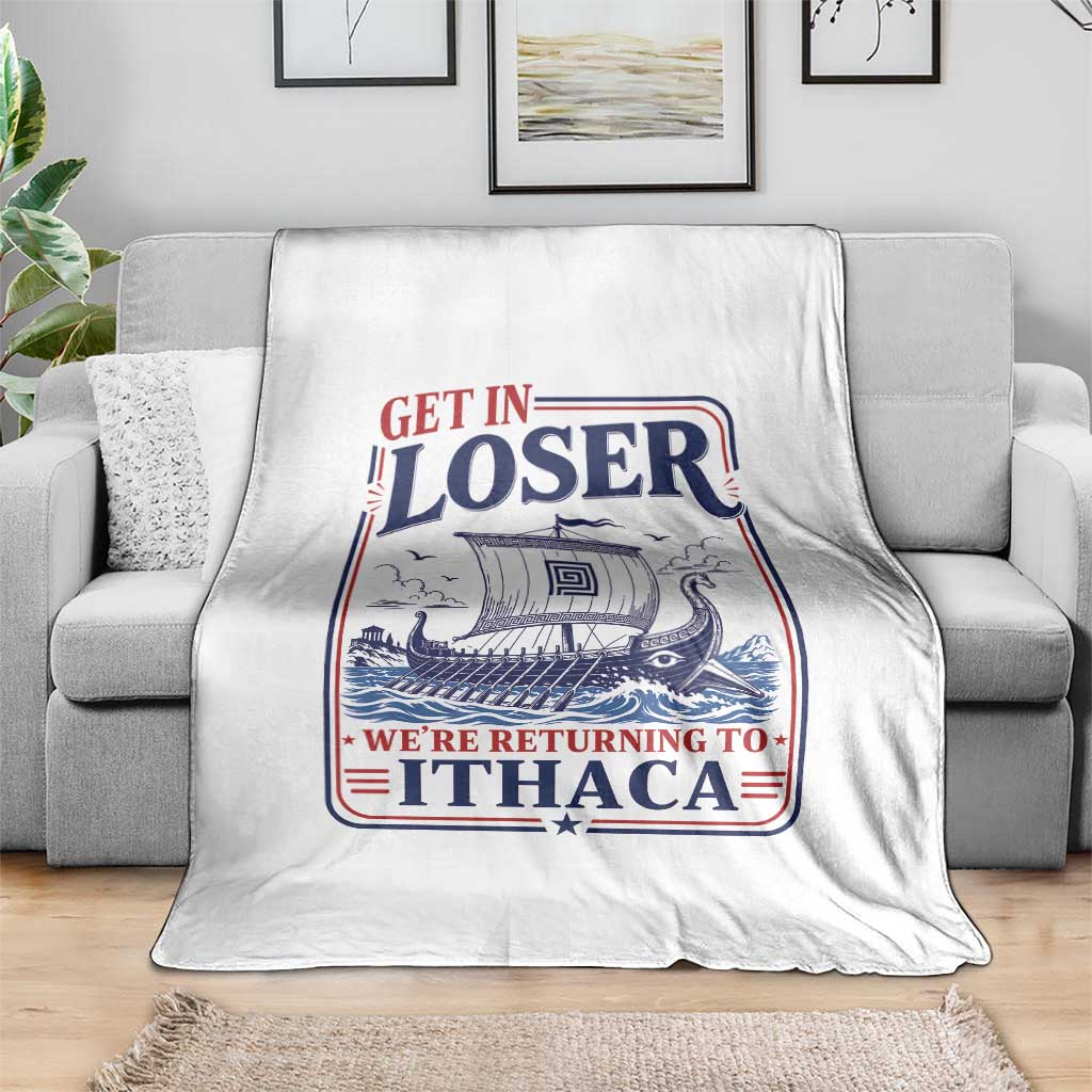 Funny Odysseus Journey Epic Odyssey Parody Throw Blanket Retro Get In Loser Returning To Ithaca Greek Mythology Meme