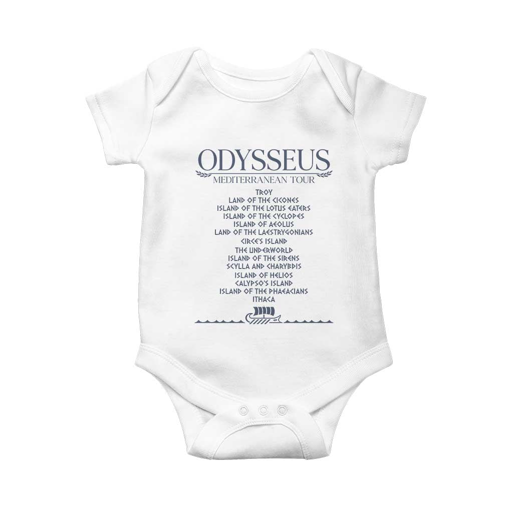 Odysseus Mediterranean Tour Baby Onesie Funny Greek Mythology Ancient History Graphic TS02 White Print Your Wear