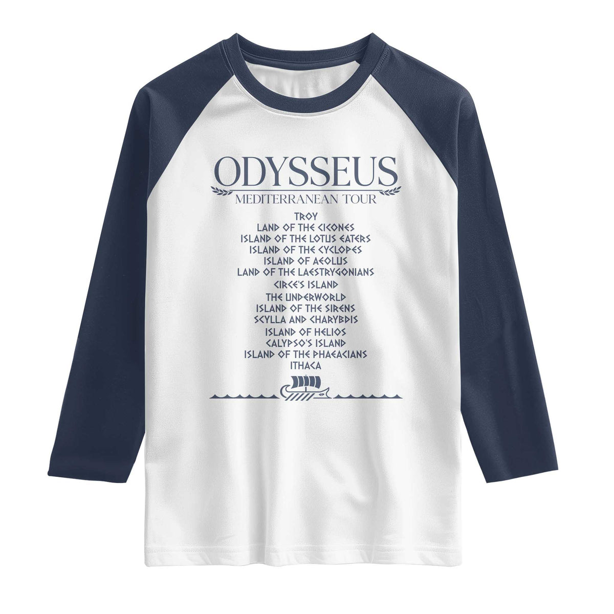Odysseus Mediterranean Tour Raglan Shirt Funny Greek Mythology Ancient History Graphic