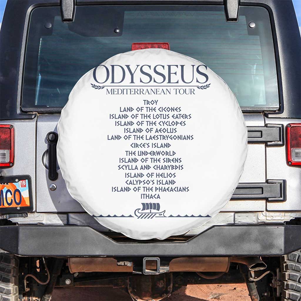 Odysseus Mediterranean Tour Spare Tire Cover Funny Greek Mythology Ancient History Graphic TS02 No hole White Print Your Wear