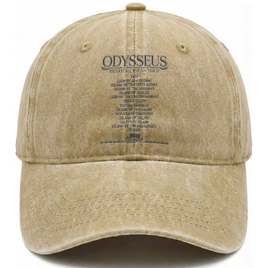 Odysseus Mediterranean Tour Washed Cotton Baseball Cap Funny Greek Mythology Ancient History Graphic TS02 Print Your Wear