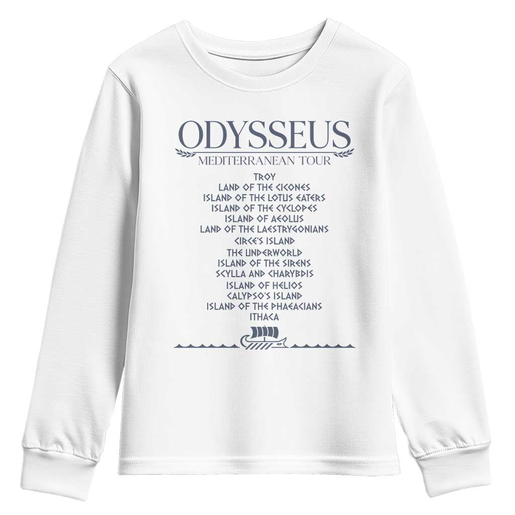 Odysseus Mediterranean Tour Youth Sweatshirt Funny Greek Mythology Ancient History Graphic TS02 White Print Your Wear