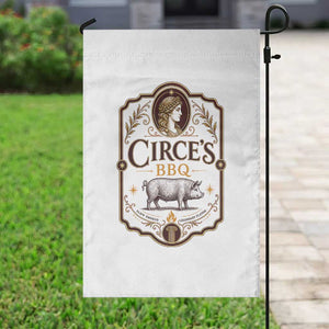 Circes BBQ Funny Greek Mythology Dark Humor Garden Flag Slow Smoked Legendary Flavor Odysseus Pigs Odyssey Parody