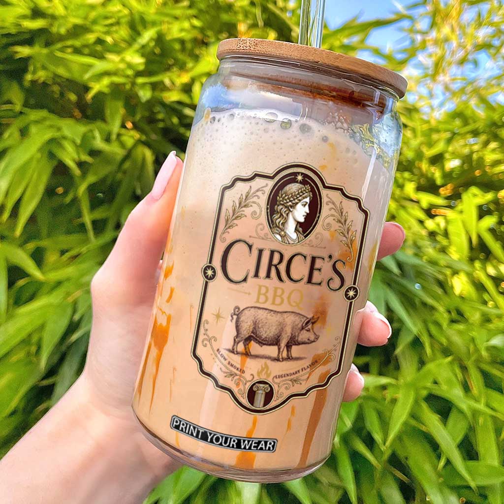 Circes BBQ Funny Greek Mythology Dark Humor Glass Can Slow Smoked Legendary Flavor Odysseus Pigs Odyssey Parody TS02 White Print Your Wear