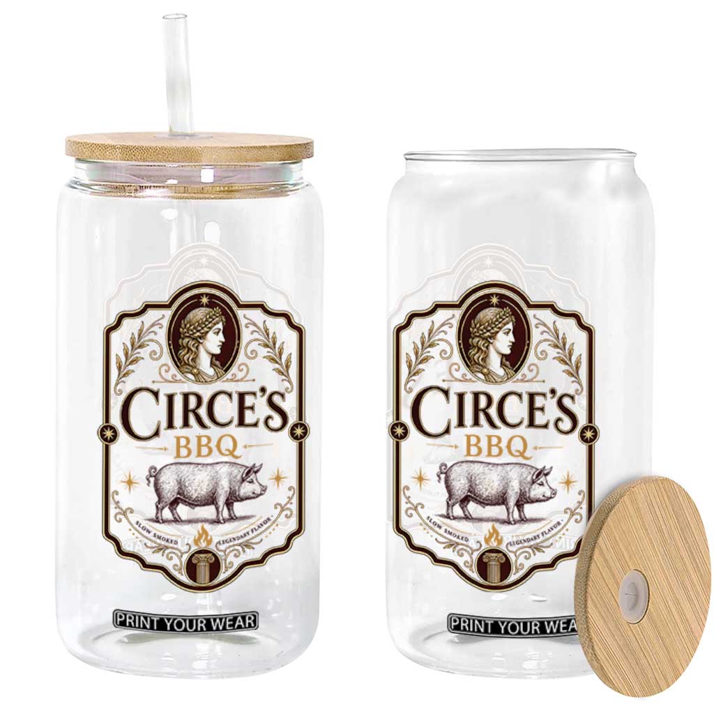 Circes BBQ Funny Greek Mythology Dark Humor Glass Can Slow Smoked Legendary Flavor Odysseus Pigs Odyssey Parody