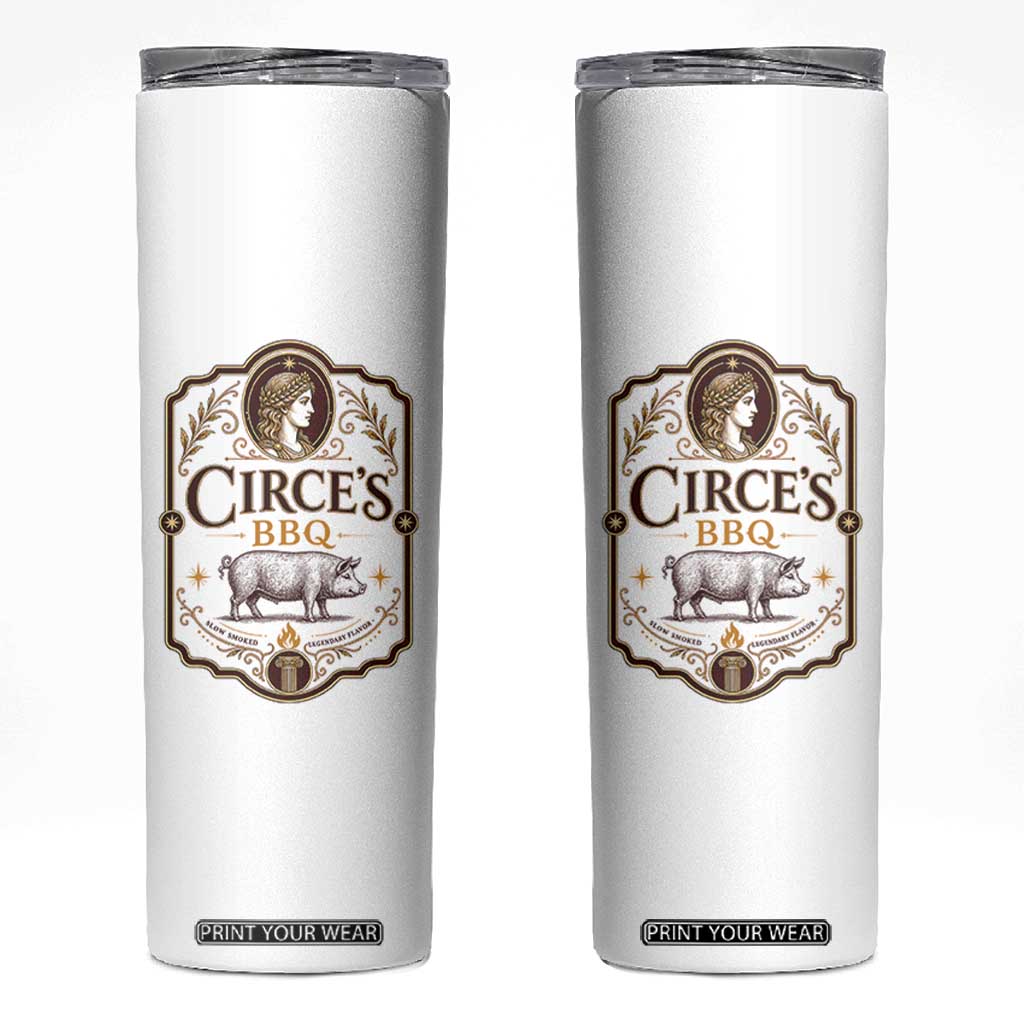 Circes BBQ Funny Greek Mythology Dark Humor Skinny Tumbler Slow Smoked Legendary Flavor Odysseus Pigs Odyssey Parody TS02 White Print Your Wear