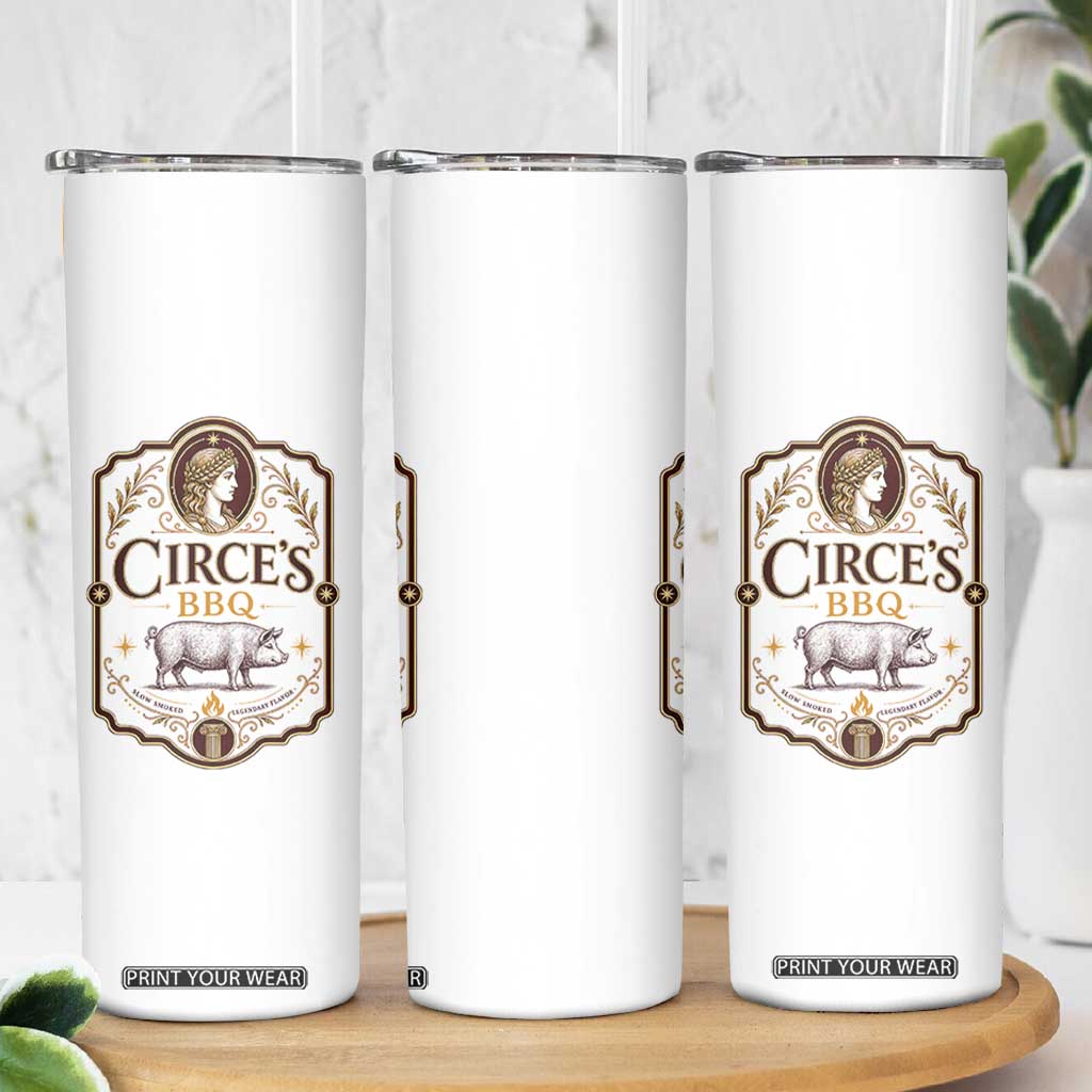 Circes BBQ Funny Greek Mythology Dark Humor Skinny Tumbler Slow Smoked Legendary Flavor Odysseus Pigs Odyssey Parody