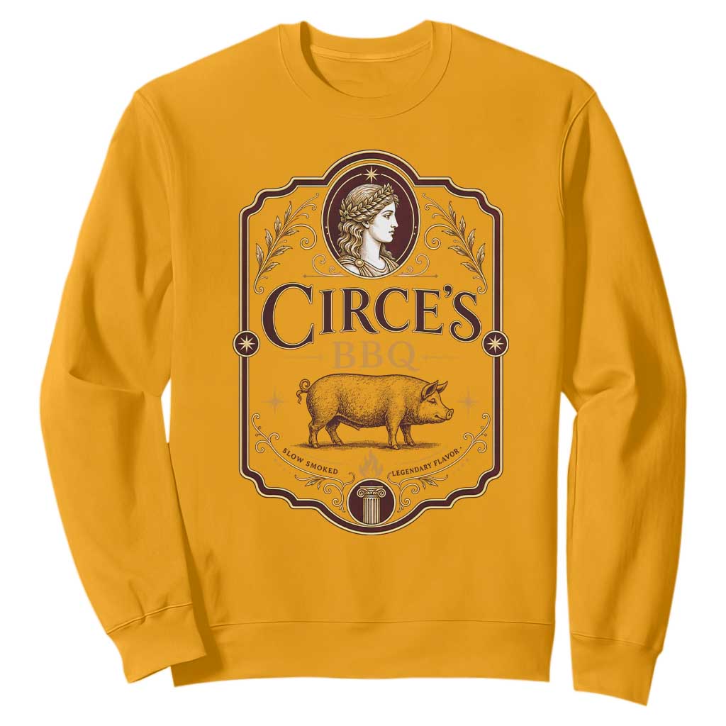 Circes BBQ Funny Greek Mythology Dark Humor Sweatshirt Slow Smoked Legendary Flavor Odysseus Pigs Odyssey Parody