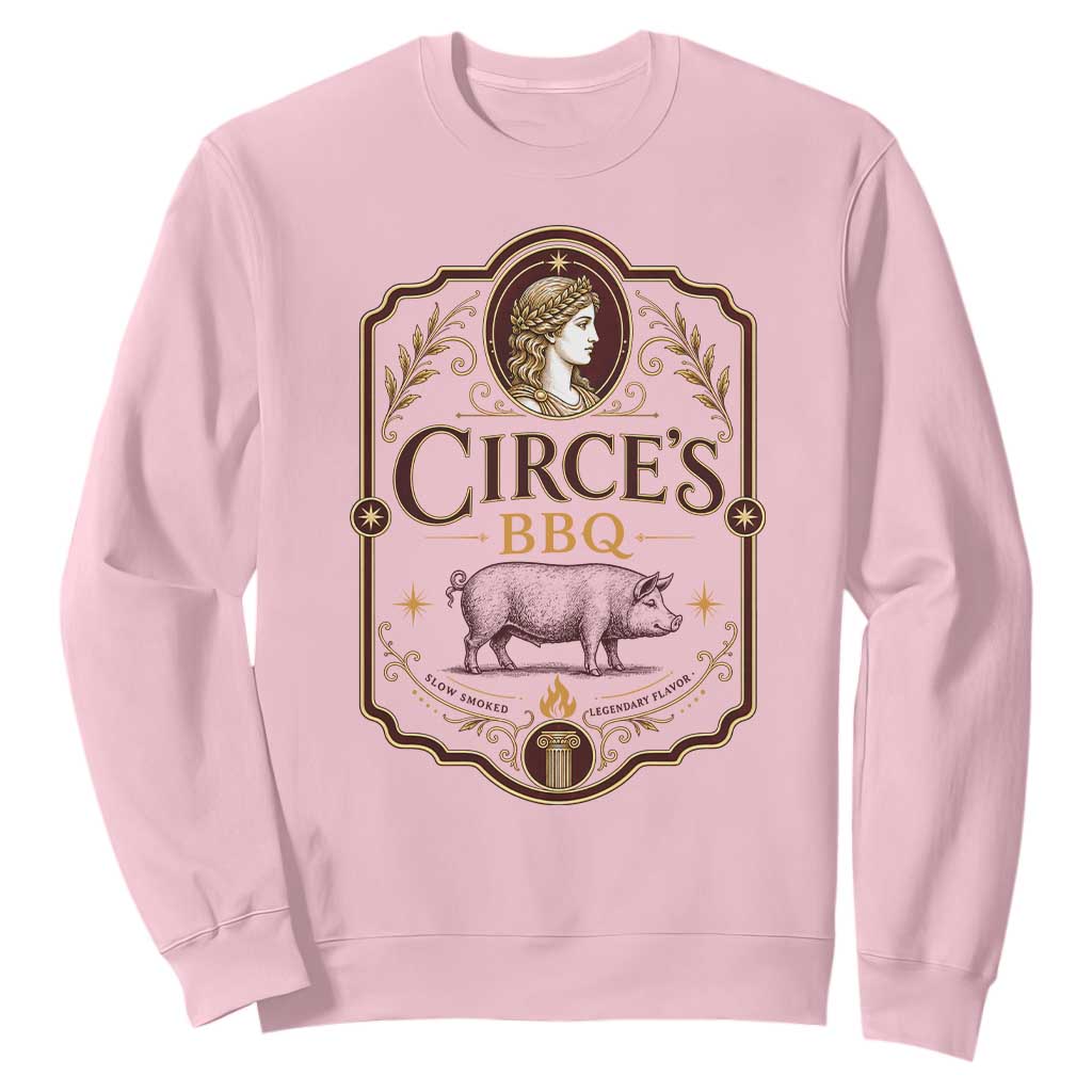 Circes BBQ Funny Greek Mythology Dark Humor Sweatshirt Slow Smoked Legendary Flavor Odysseus Pigs Odyssey Parody
