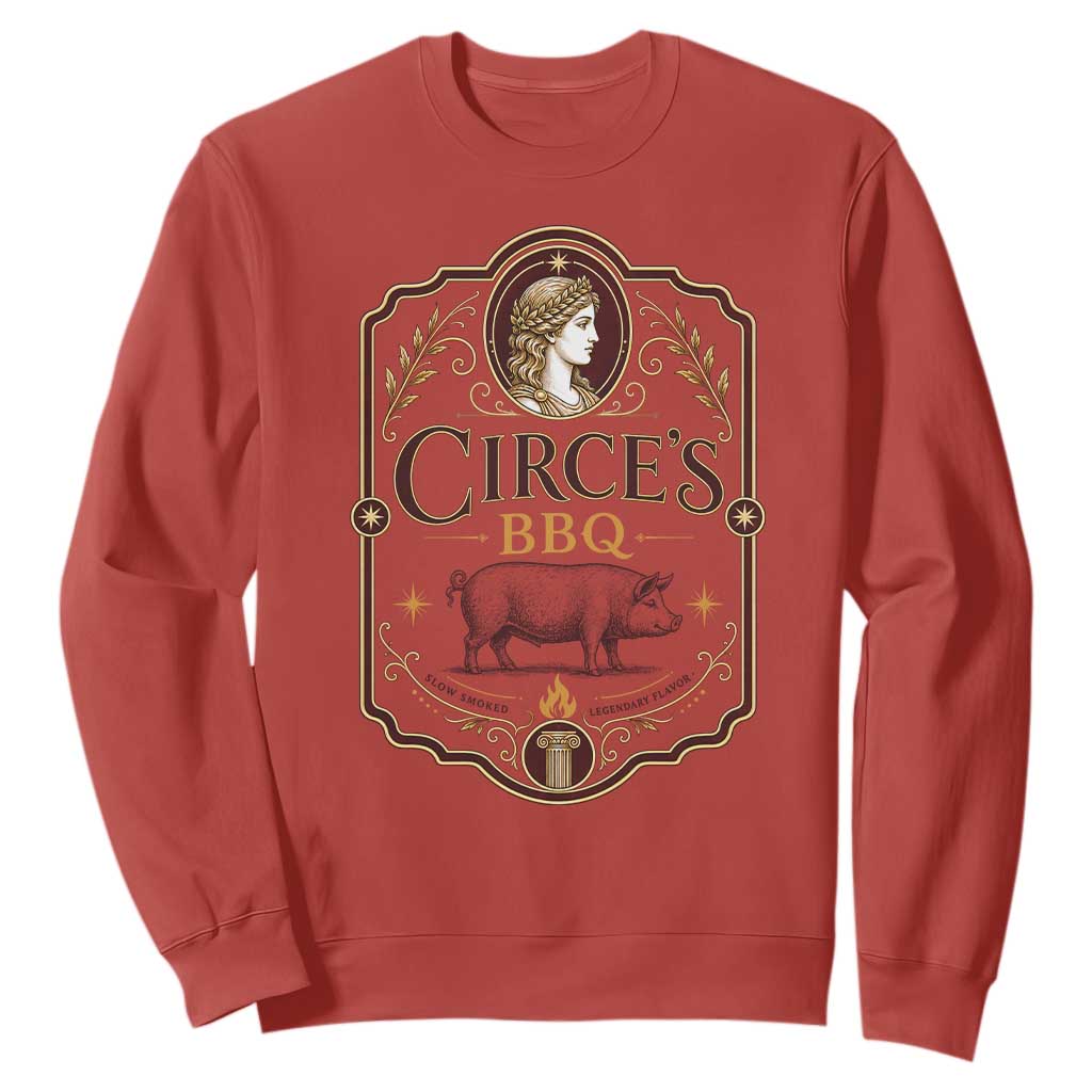 Circes BBQ Funny Greek Mythology Dark Humor Sweatshirt Slow Smoked Legendary Flavor Odysseus Pigs Odyssey Parody