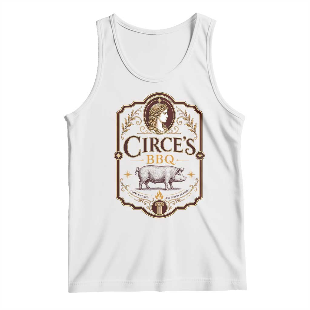 Circes BBQ Funny Greek Mythology Dark Humor Tank Top Slow Smoked Legendary Flavor Odysseus Pigs Odyssey Parody TS02 White Print Your Wear