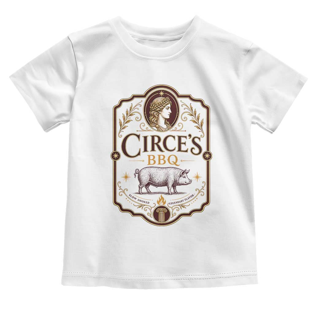 Circes BBQ Funny Greek Mythology Dark Humor Toddler T Shirt Slow Smoked Legendary Flavor Odysseus Pigs Odyssey Parody TS02 White Print Your Wear