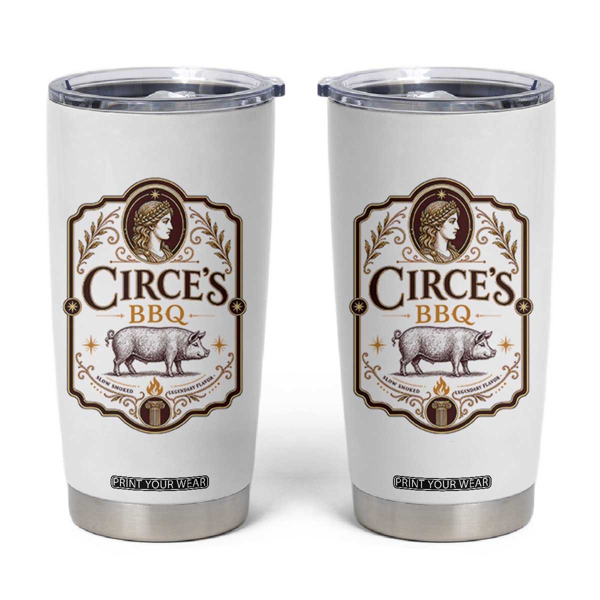 Circes BBQ Funny Greek Mythology Dark Humor Tumbler Cup Slow Smoked Legendary Flavor Odysseus Pigs Odyssey Parody TS02 White Print Your Wear