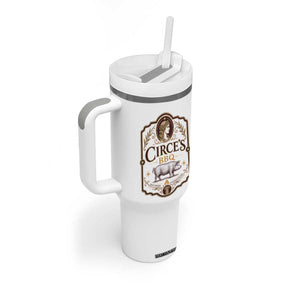 Circes BBQ Funny Greek Mythology Dark Humor Tumbler With Handle Slow Smoked Legendary Flavor Odysseus Pigs Odyssey Parody