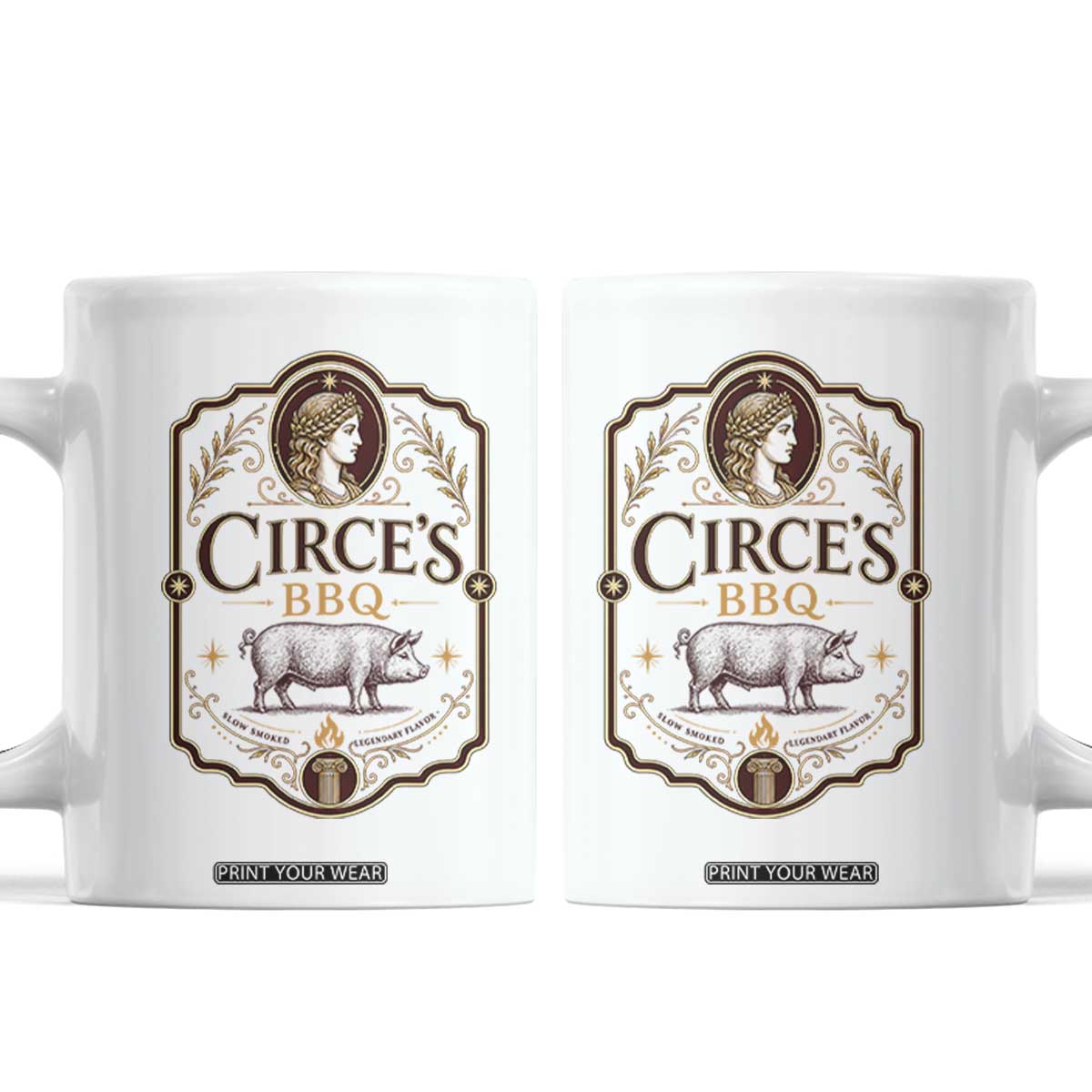 Circes BBQ Funny Greek Mythology Dark Humor Coffee Mug Slow Smoked Legendary Flavor Odysseus Pigs Odyssey Parody TS02 White Print Your Wear