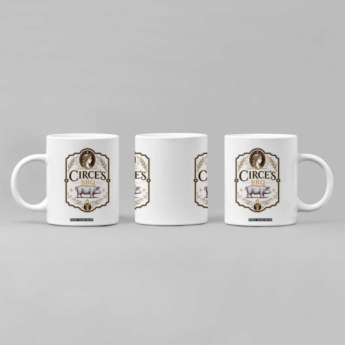 Circes BBQ Funny Greek Mythology Dark Humor Coffee Mug Slow Smoked Legendary Flavor Odysseus Pigs Odyssey Parody