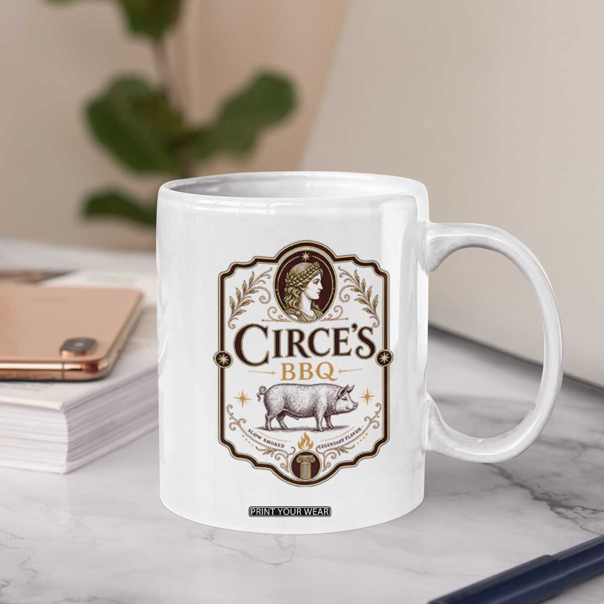Circes BBQ Funny Greek Mythology Dark Humor Coffee Mug Slow Smoked Legendary Flavor Odysseus Pigs Odyssey Parody