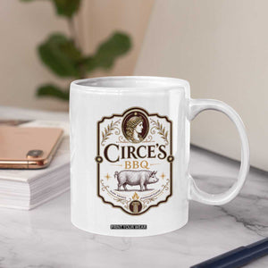 Circes BBQ Funny Greek Mythology Dark Humor Coffee Mug Slow Smoked Legendary Flavor Odysseus Pigs Odyssey Parody