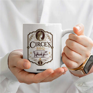 Circes BBQ Funny Greek Mythology Dark Humor Coffee Mug Slow Smoked Legendary Flavor Odysseus Pigs Odyssey Parody