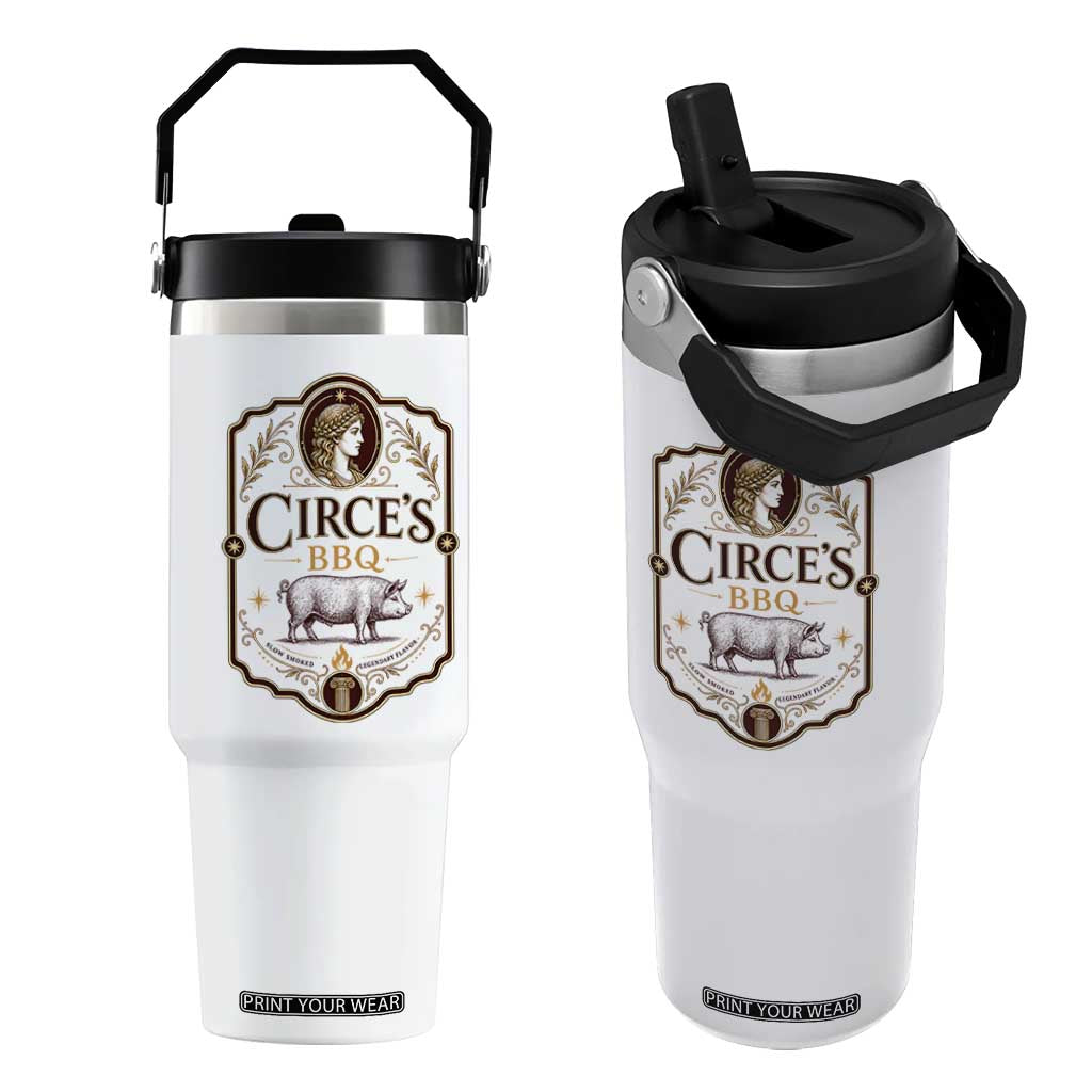Circes BBQ Funny Greek Mythology Dark Humor Flip Straw Tumbler Slow Smoked Legendary Flavor Odysseus Pigs Odyssey Parody TS02 One Size: 30 oz White Print Your Wear